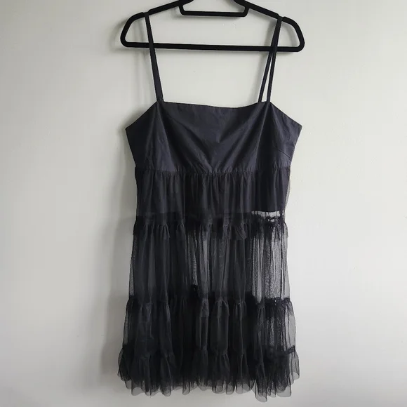 Anthropologie Maeve Tiered Tulle Tunic Dress Whimsigoth Witchy Dark Fairy Size L - Picture 3 of 11
